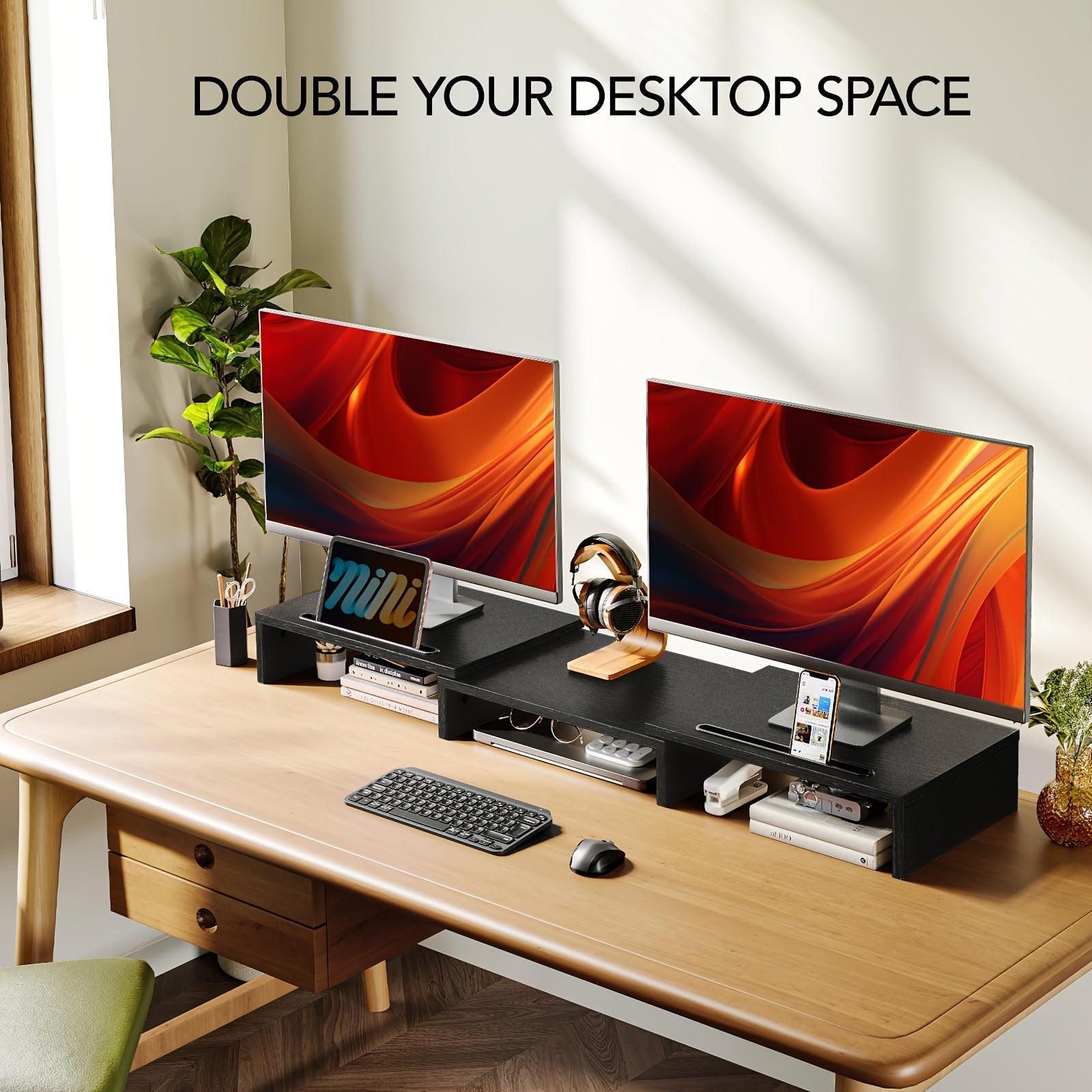 Adjustable Dual Monitor Stand with Storage (2-Slot) - Image 3