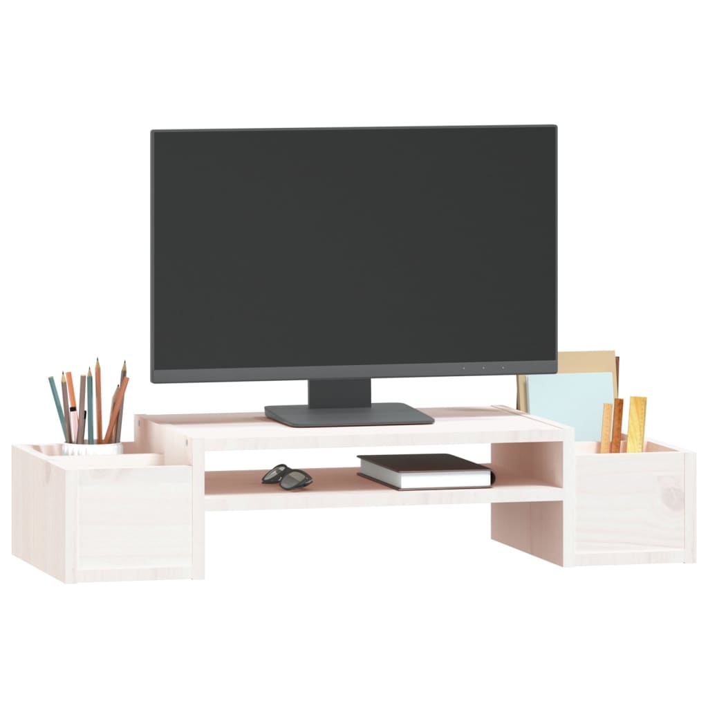 NNEVL Monitor Stand White 70x27.5x15 cm Solid Wood Pine - Image 4