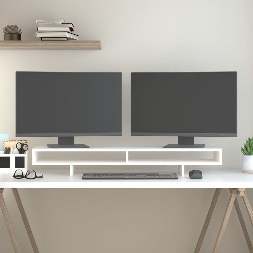 NNEVL Monitor Stand White 100x27x14 cm Solid Wood Pine - Image 3