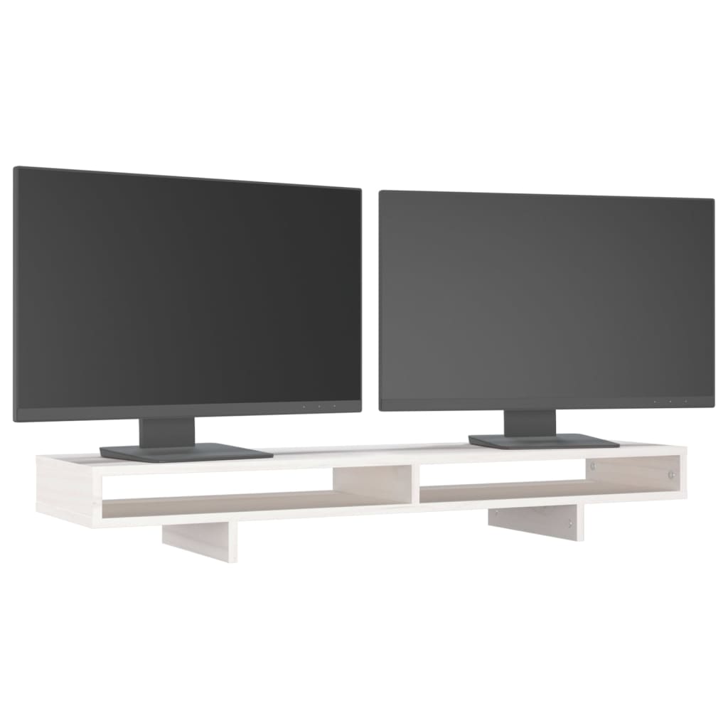 NNEVL Monitor Stand White 100x27x14 cm Solid Wood Pine - Image 4