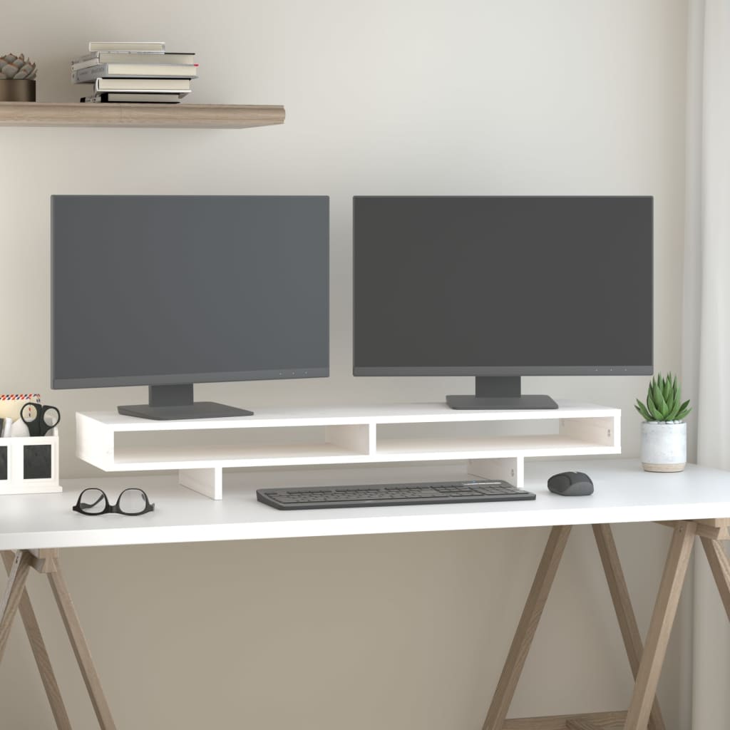 NNEVL Monitor Stand White 100x27x14 cm Solid Wood Pine