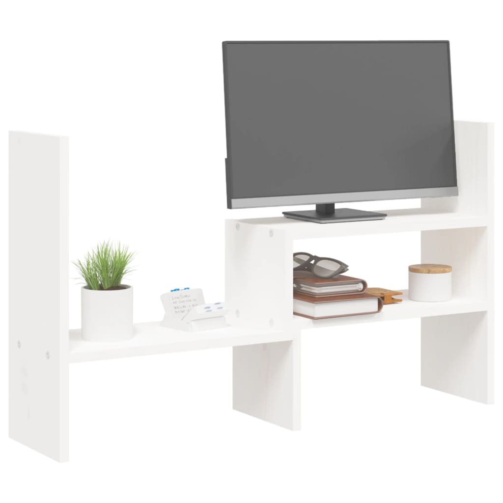 NNEVL Monitor Stand White (39-72)x17x43 cm Solid Wood Pine - Image 4